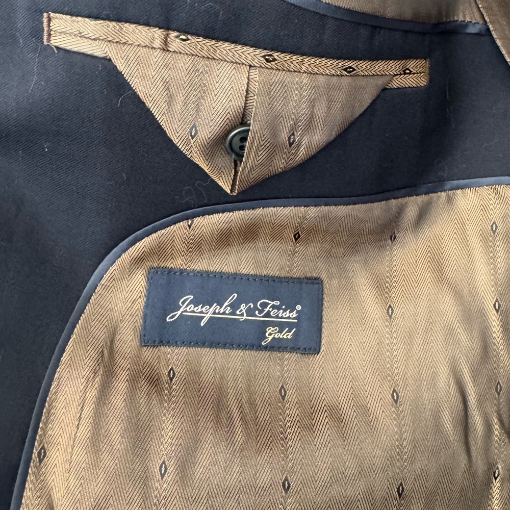 Joseph Feiss Gold Sport Coat Blazer 2 Button Navy Blue Twill Wool 42S Executive - Picture 5 of 5